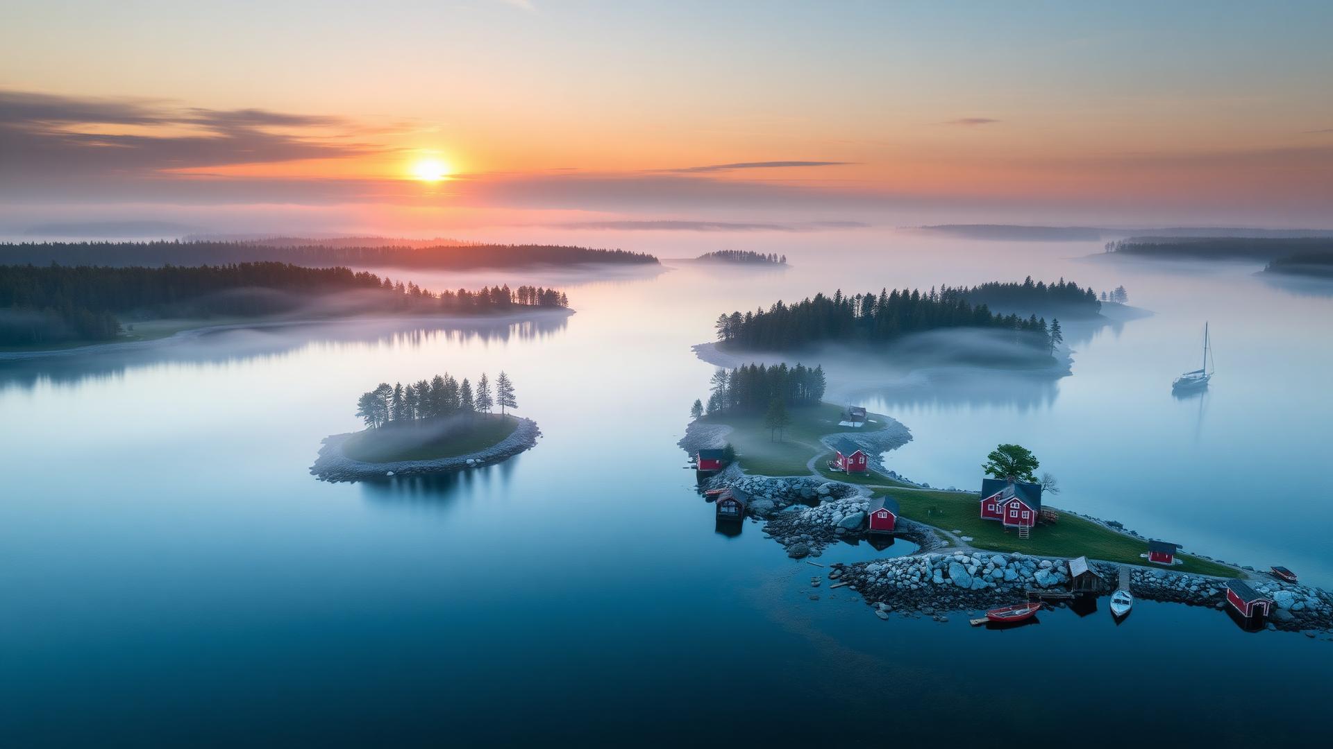 Swedish archipelago at sunrise